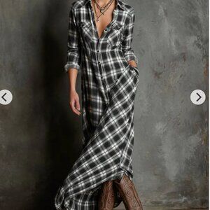 NEW Modesees: Women's Plaid Lapel Single-Breasted Shirt Maxi Dress MDA1249H1Y